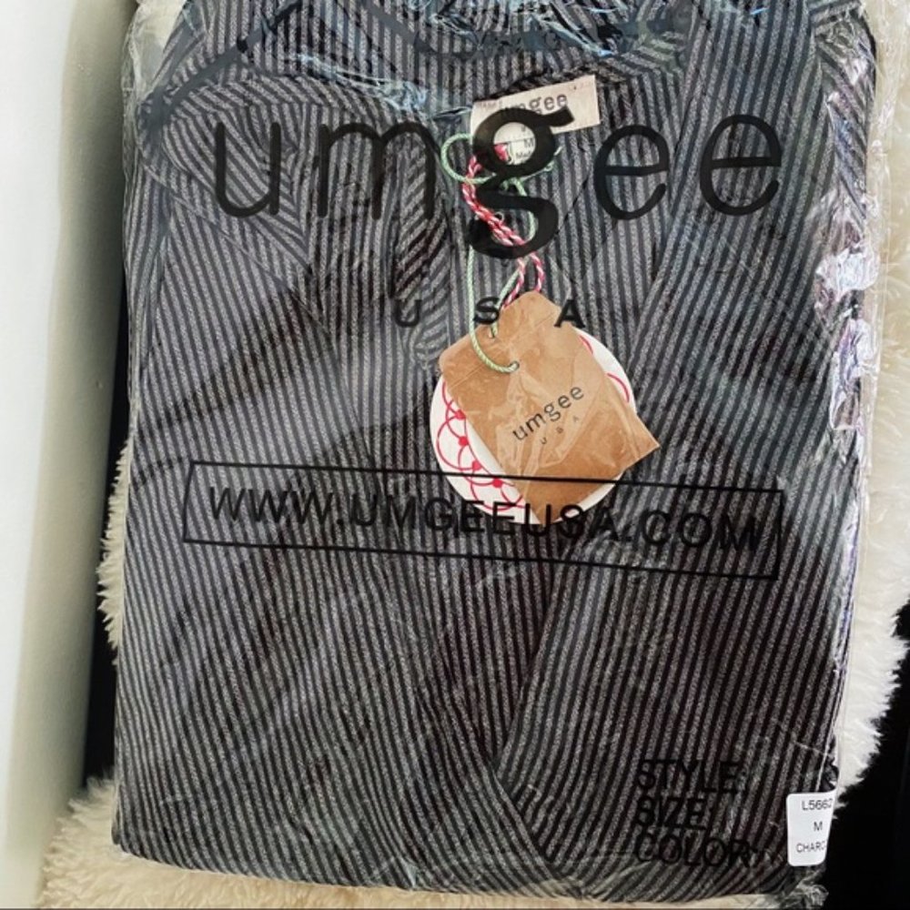 Umgee | Carmen Pinstripe Jumpsuit Paperbag Wide Sleeve Charcoal Black New Medium - Picture 14 of 15